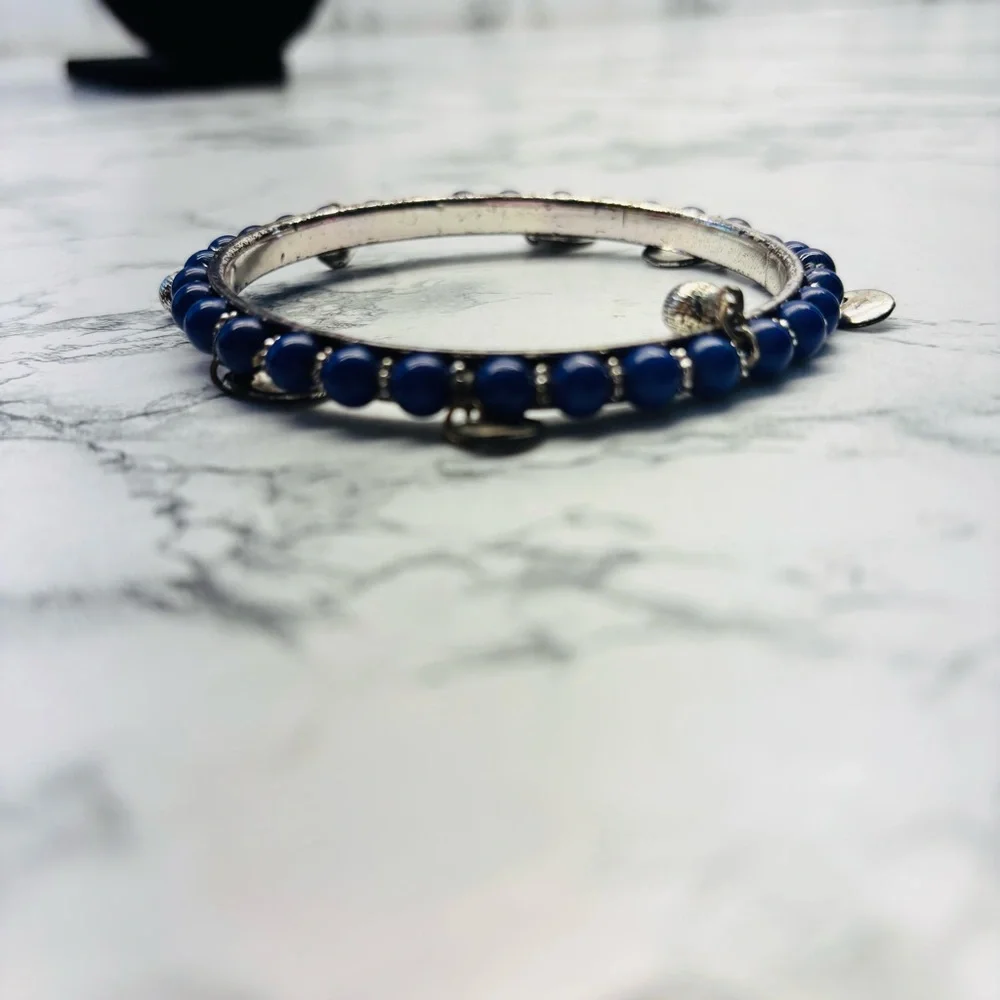 Silver and Blue Beaded Charm Bracelet